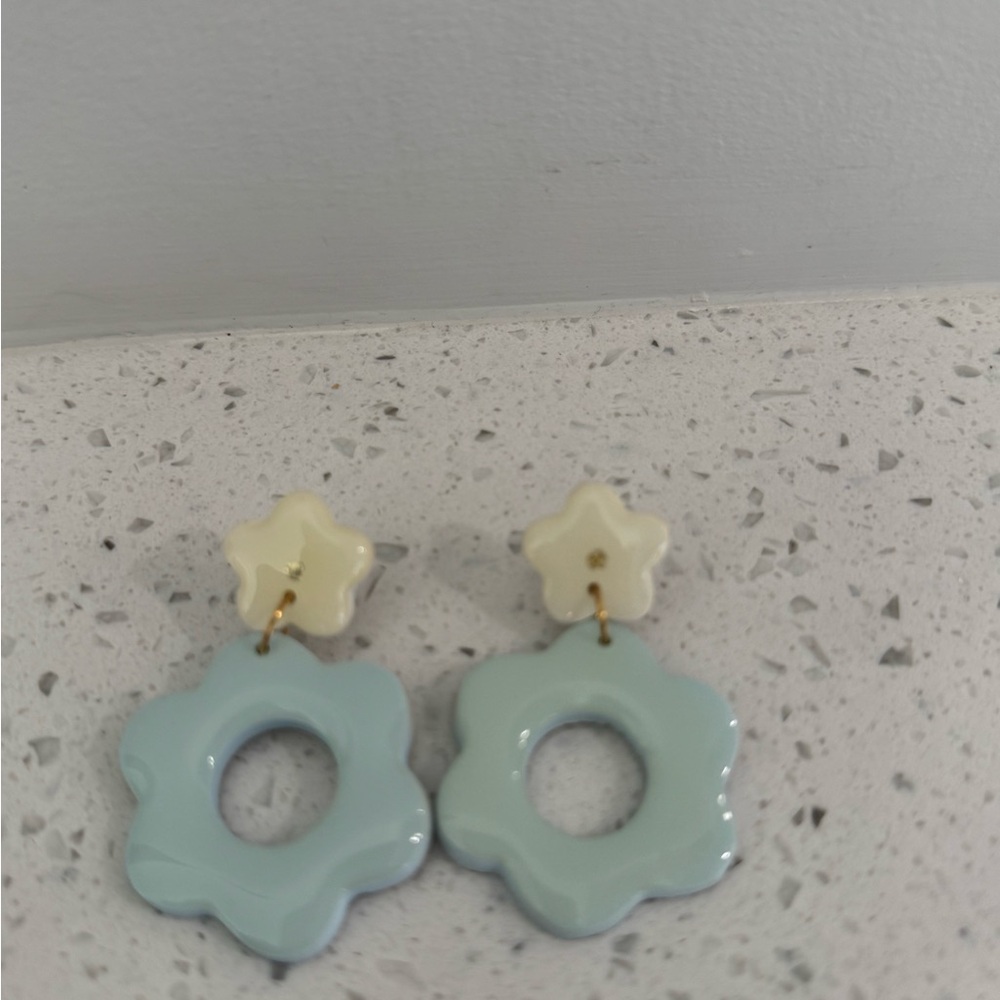 Women’s Light Blue and Cream Flower Earrings